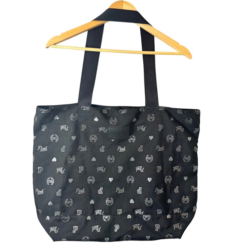 Victoria Secret Travel Tote Bag Large Black Logo Retro Y2K Shoulder Zipper Close